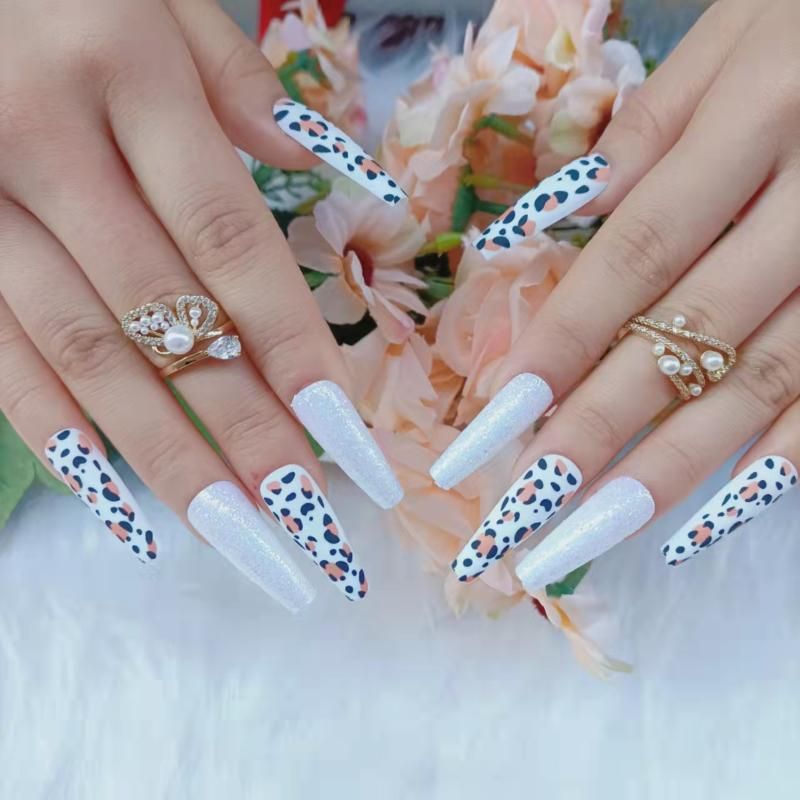 Falsas Nails 2022 Pegatina de uñas larga Mate Leopard Imprimir Ballet  Detachable Pastel de falsificación