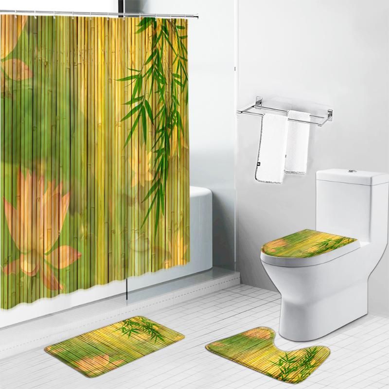 180x180cm Waterproof Bamboo Bathroom Shower Curtain Non-Slip Toilet Cover v 180x180cm Waterproof Bamboo Bathroom Shower Curtain Non-Slip Toilet Cover v