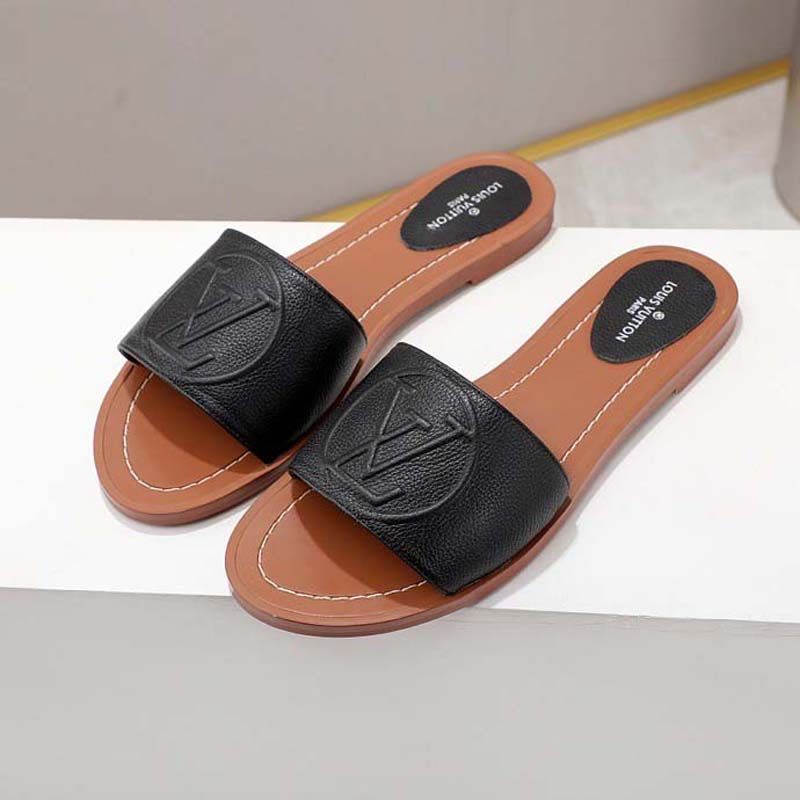 Luxury Brand Sandals Luxurys Designers Louis Vuitton LV Slippers Slides  Floral Brocade Genuine Leather Flip Flops Women Shoes Sandal Bagshoe1978  0124 From A88683, $60.31