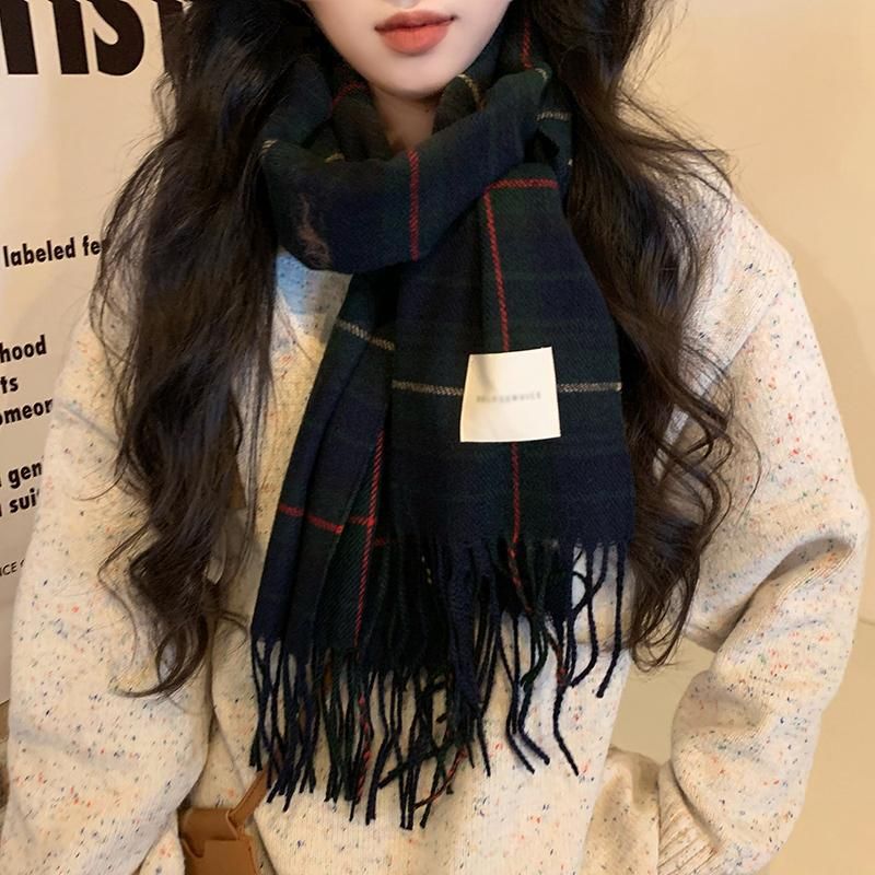 2colors 2021 primavera otoño estilo coreano bufanda de lana de tela escocesa mujeres envolver chales