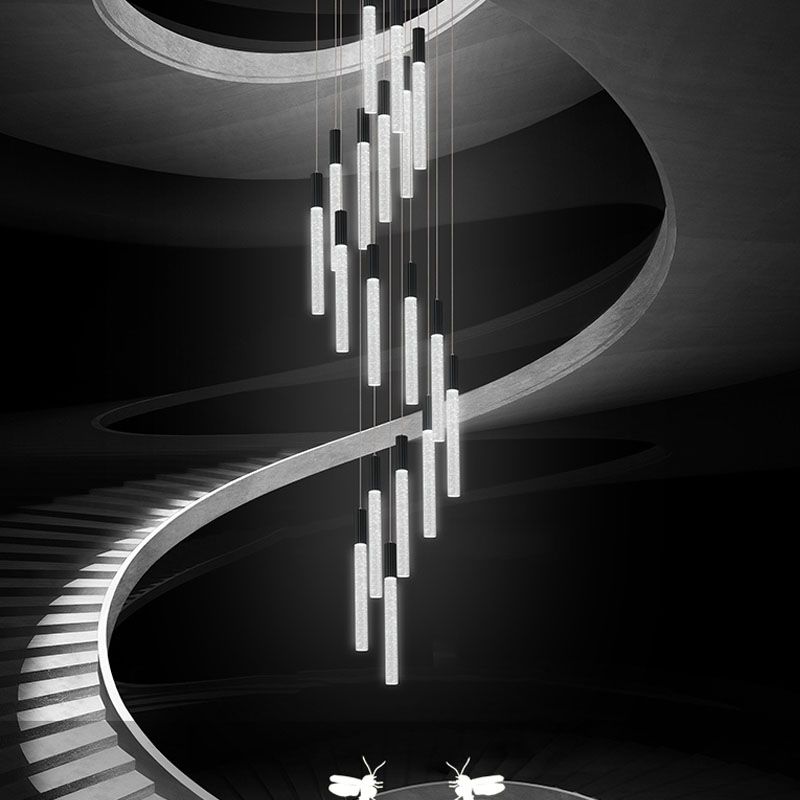 Villa Merdiven Uzun Avize Siyah Dönen Merdiven Sarkıt Dubleks Kat Merdiven Işık Süper Kristal Işıkları 85-265 V