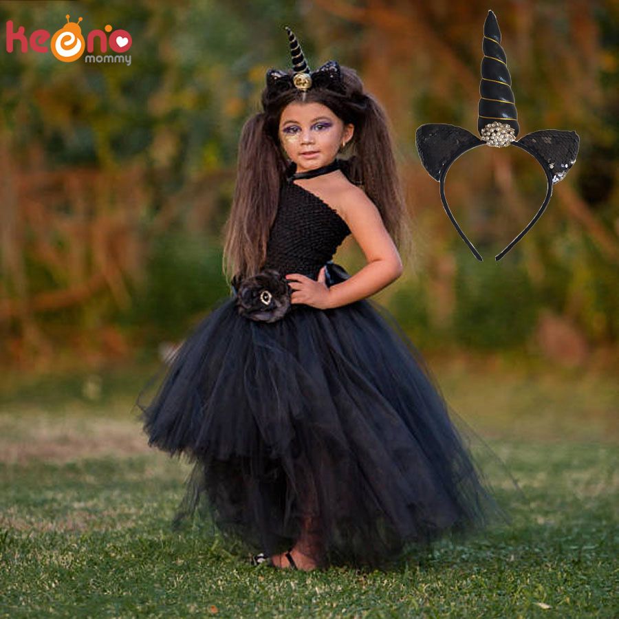 Vestido de tutu de niñas de unicornio negro para niños Cumpleaños Costume de Halloween Princess Kids Vestido de tutu de niñas de unicornio negro para niños Cumpleaños Costume de Halloween Princess Kids
