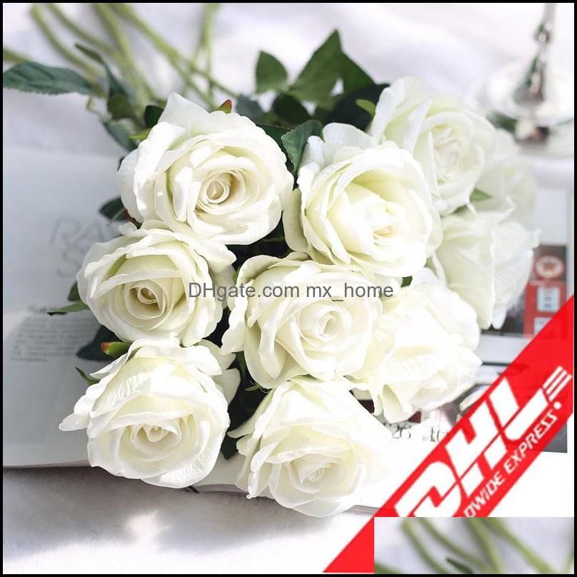 10 Pcs Simulation Flowers Silk Artificial Rose Bouquet For Home Bridal