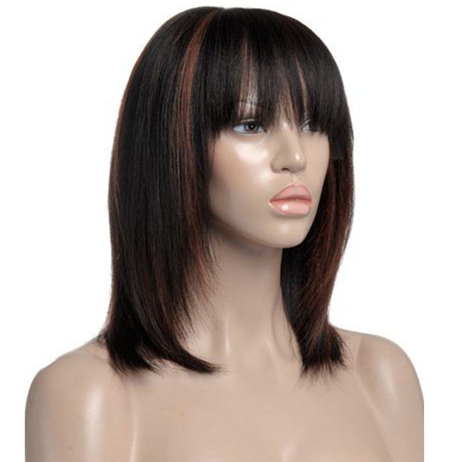 Layered Short Human Hair Wig with Fringe for Women Straight Remy Hair Bob Wigs Bangs Dark Layered Short Human Hair Wig with Fringe for Women Straight Remy Hair Bob Wigs Bangs Dark