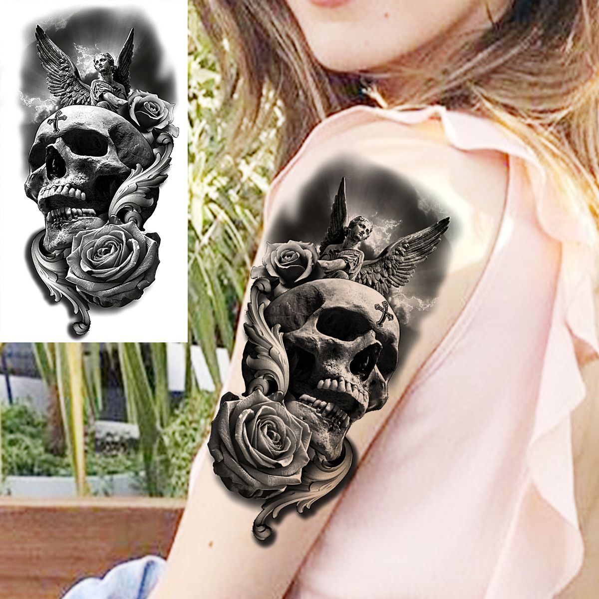 Black Skull Halloween Skeleton Temporary Tattoo For Men Adults Realistic Lion Tiger Wolf Scary Fake Tattoo Sticker Forearm Tatoo Black Skull Halloween Skeleton Temporary Tattoo For Men Adults Realistic Lion Tiger Wolf Scary Fake Tattoo Sticker Forearm Tatoo