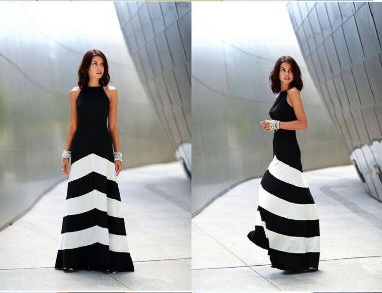Black And White Striped Maxi Dress 