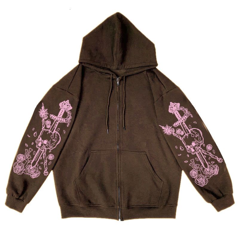 Womens Jackets Black Hair Y2k Punk Skull Imprint With Zipper ...
