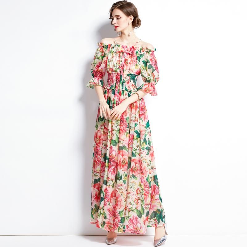 Compra Vestidos Informales Zuoman Mujeres Verano Vestido Floral Elegante  Festa De Alta Calidad Largo Maxi Partido Robe Femme Runway Designer Chiffon  Vestidos Barato | Entrega Rápida Y Calidad | Es.Dhgate