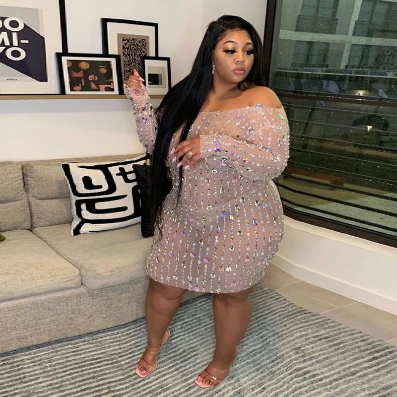 Fat Woman Sexy Club Crystal Beaded Wed 