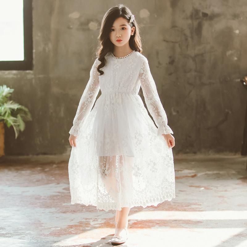 Compra Vestidos De Niña Elegante Vestido De Flor De Encaje Blanco Para La  Boda Manga Larga Una Línea Niñas Princesa Partido Comunión Concurso  Vestigos Edad 8 10 12 14 Barato | Entrega