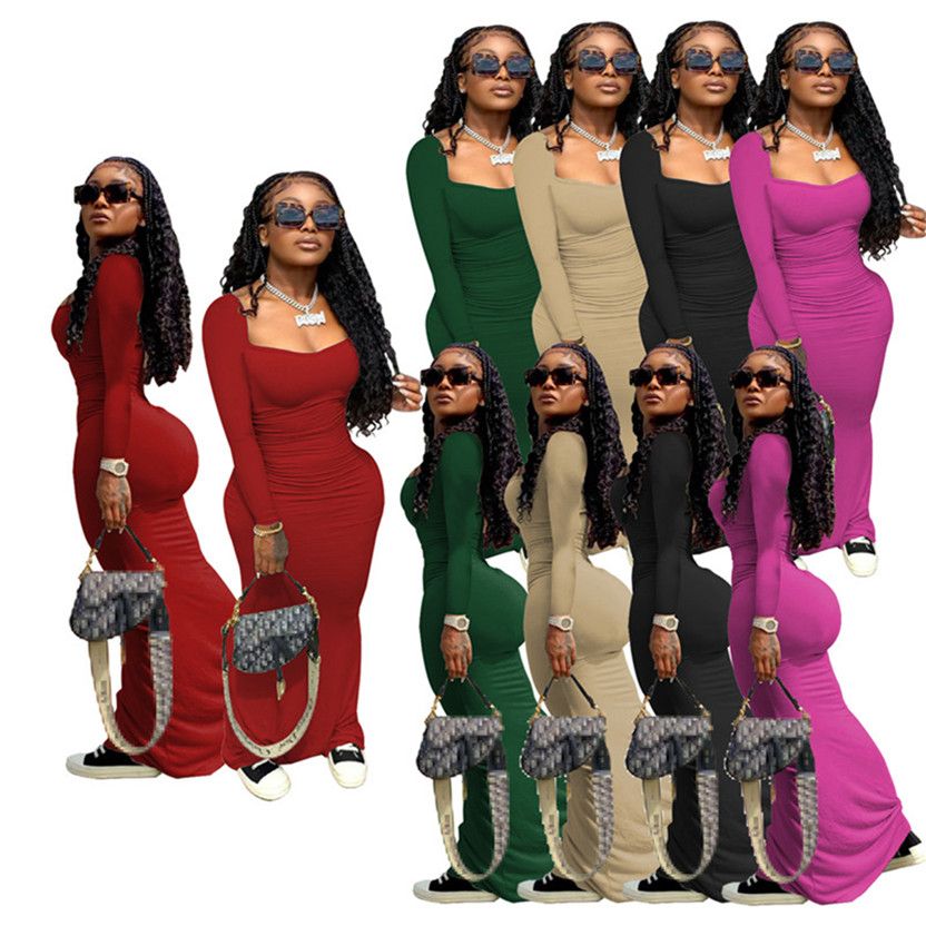 Women Maxi Dresses Fall Winter Clothes Long Sleeve One Piece Dress Plus Size 2xl Skinny Skirt Casual Floor Length Skirts Sexy Black V Neck Clothes 56 From Mara33 17 55 Dhgate Com