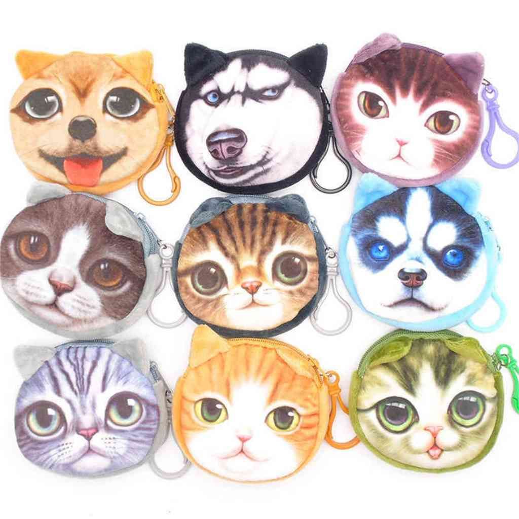 Card Case Cute Animal Case Wallet Bag Cartoon Zipper 3D Cat Coin Purse Printed 
