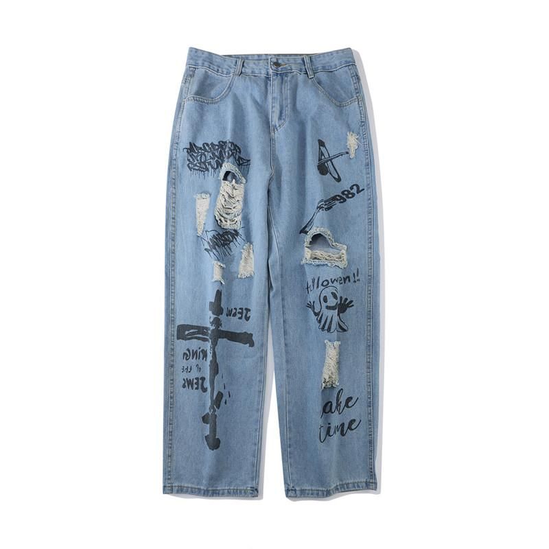 Compra Hombres Jeans 2021 Estilo Preppy Graffiti Cruz Estampado Holido  Haciendo Hombres Retales Hombres Denim Pantalones Dorean Casual Extranjero  Mujeres Pantalones De Pierna Ancha Barato | Entrega Rápida Y Calidad |  Es.Dhgate