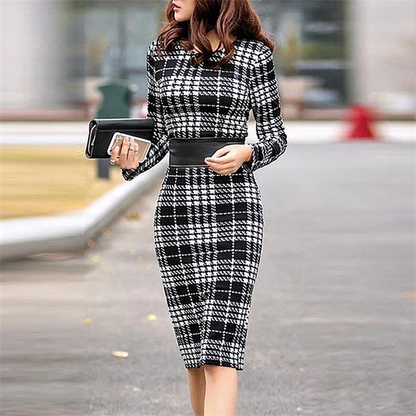 Compra Otoño Manga Larga Negro Vestido A Cuadros Blanco Mujeres Elegantes  Vestidos De Oficina Vintage O Cuello Duración De La Rodilla Partido Vestido  Y0118 Barato | Entrega Rápida Y Calidad | Es.Dhgate