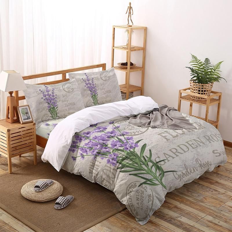 Whole And Retail Bedding Sets Purple Flowers Lavender Vintage Postcard Print Comforter Set Duvet Cover Queen King Bed Home Housse De Couette Gift From Pangpangya 130 26 Dhgate Com Whole And Retail Bedding Sets, Lavender Bedding King Size