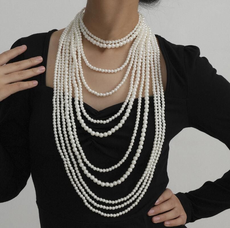Multi Strand Long Pearl Necklace Pearl 