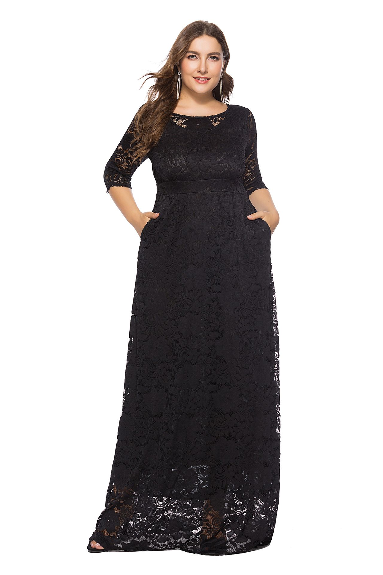 Vestido De Mujer De Talla Grande Con Bolsillo De Encaje Huec Vestido De Mujer De Talla Grande Con Bolsillo De Encaje Huec