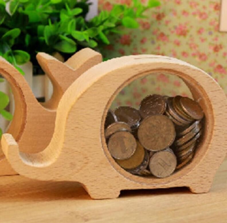 Pig Whale Elephant Hippo Wooden Money Bank Piggy Coin Saving Box Present Gifts 