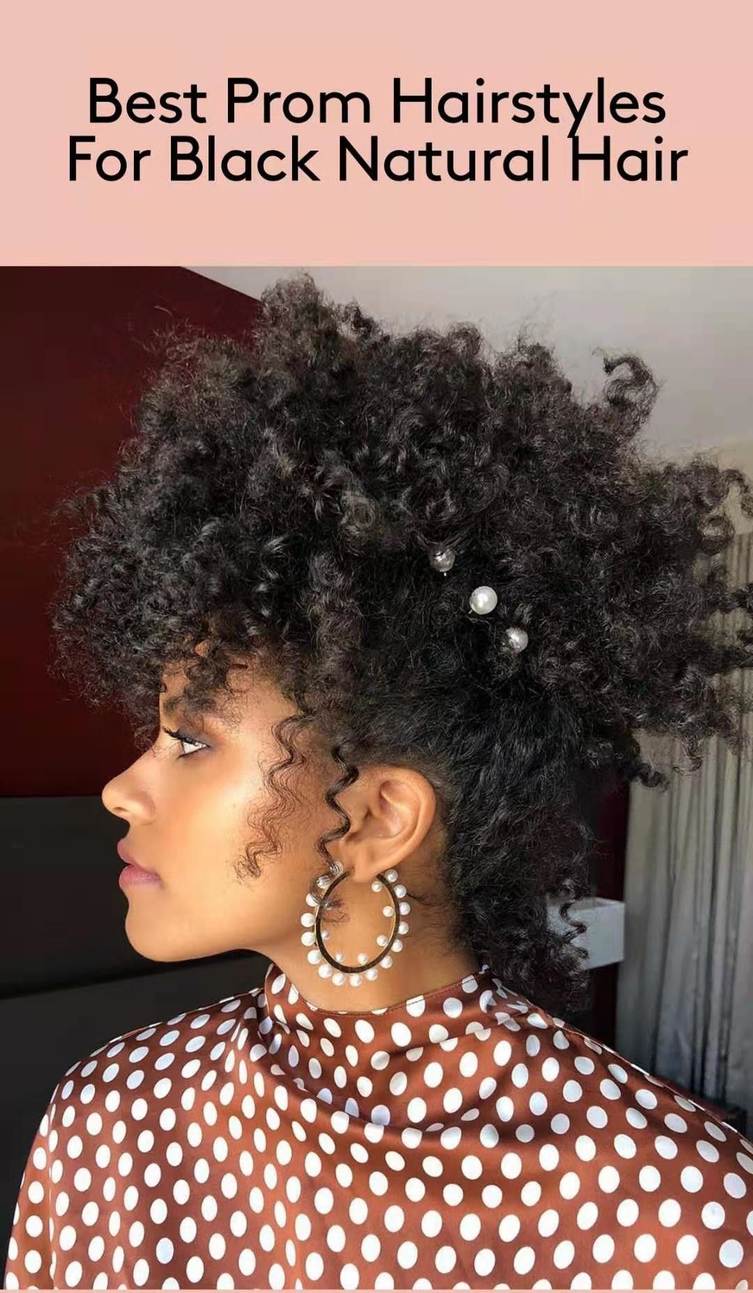 Best prom hairstyle for natural black hair ponytail with bang kinky curly human hair puff updo Best prom hairstyle for natural black hair ponytail with bang kinky curly human hair puff updo