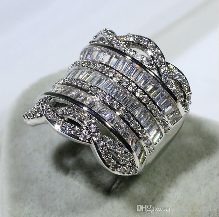 Women's Cubic Zirconia wide Sterling Silver CZ Wedding Band Size 9 6 7 8 5 