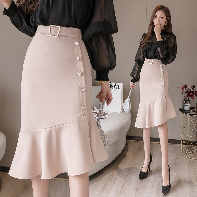 Faldas de la moda coreana Faldas elegantes de mujeres de la cintura alta Falda de
