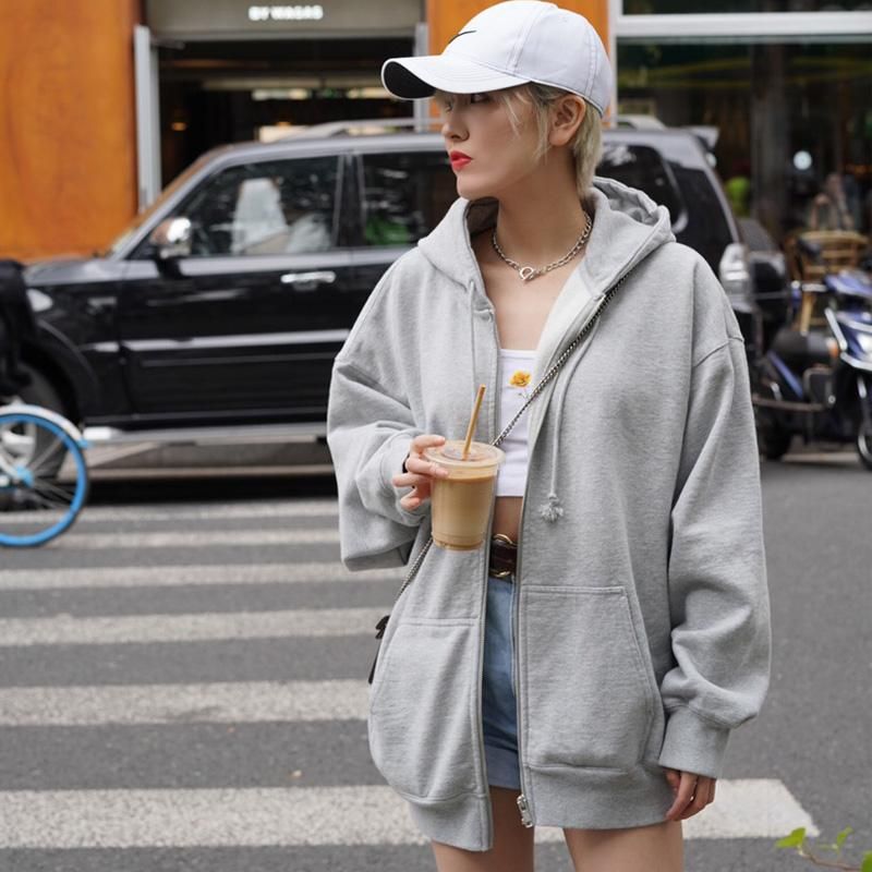 zip up baggy moletom com capuz
