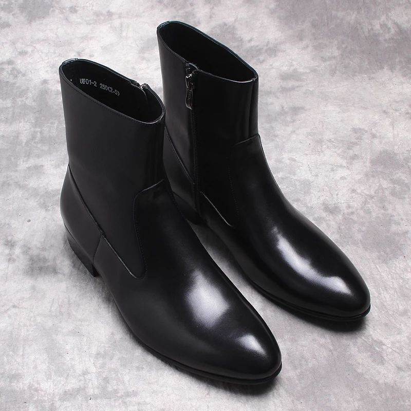 Black Leather Formal Ankle Zipped Chelsea Boots