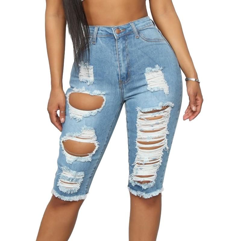Womens Jeans Sexy Ripped Hole Knee 