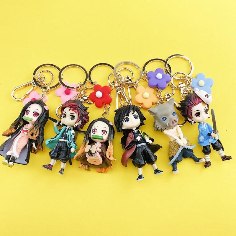 3 Pack Anime Demon Slayer Keychains Car Backpack PVC Pendant Keyrings