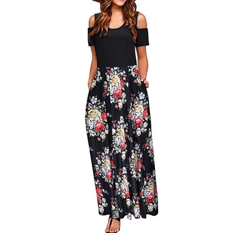 Vestido Mujer Verano Hombro Frío Estampado Floral Elegante M Vestido Mujer Verano Hombro Frío Estampado Floral Elegante M