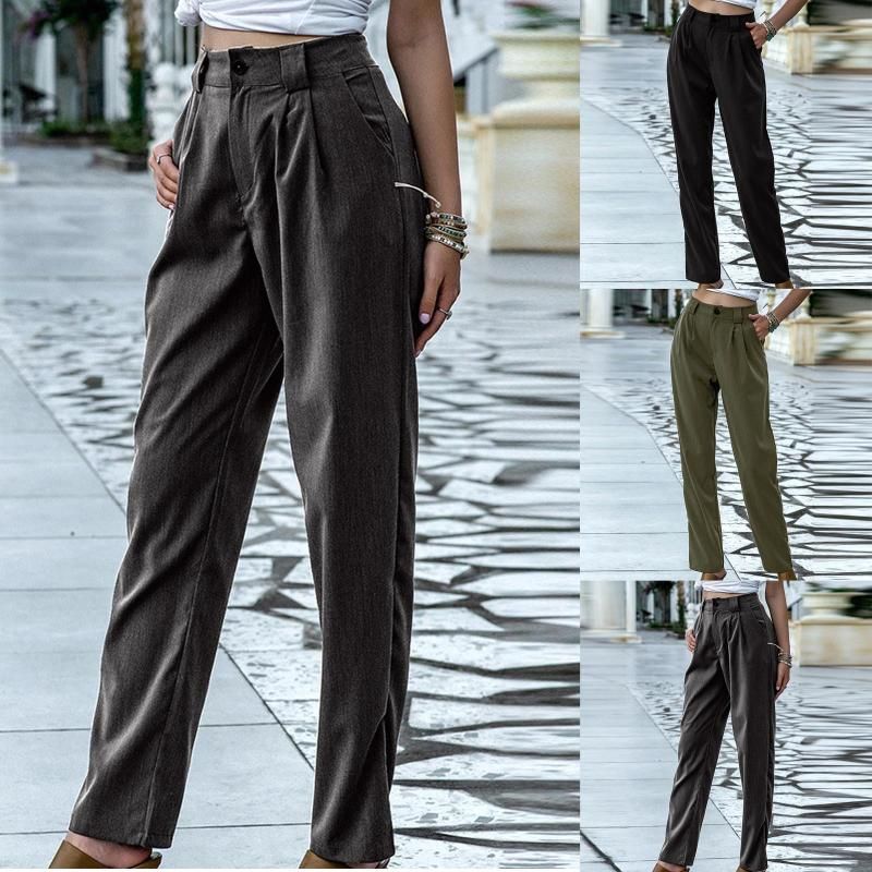 Pantalones Para Capris Moda Mujeres Otoño Botón Sólido Pliegue Bolsillo Lado Casual Pantalones Retales Flojos 2021 Mujer Streetwear De 29,99 € | DHgate