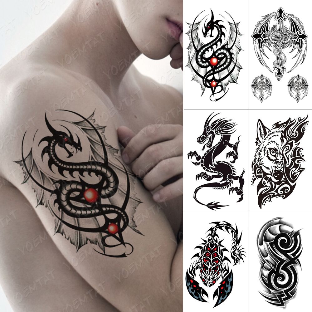Waterproof Temporary Tattoo Sticker Dragon Wing Cross Flash Tatto Wolf Scorpion Totem Body Art Arm Water Transfer Fake Tatoo Men Waterproof Temporary Tattoo Sticker Dragon Wing Cross Flash Tatto Wolf Scorpion Totem Body Art Arm Water Transfer Fake Tatoo Men