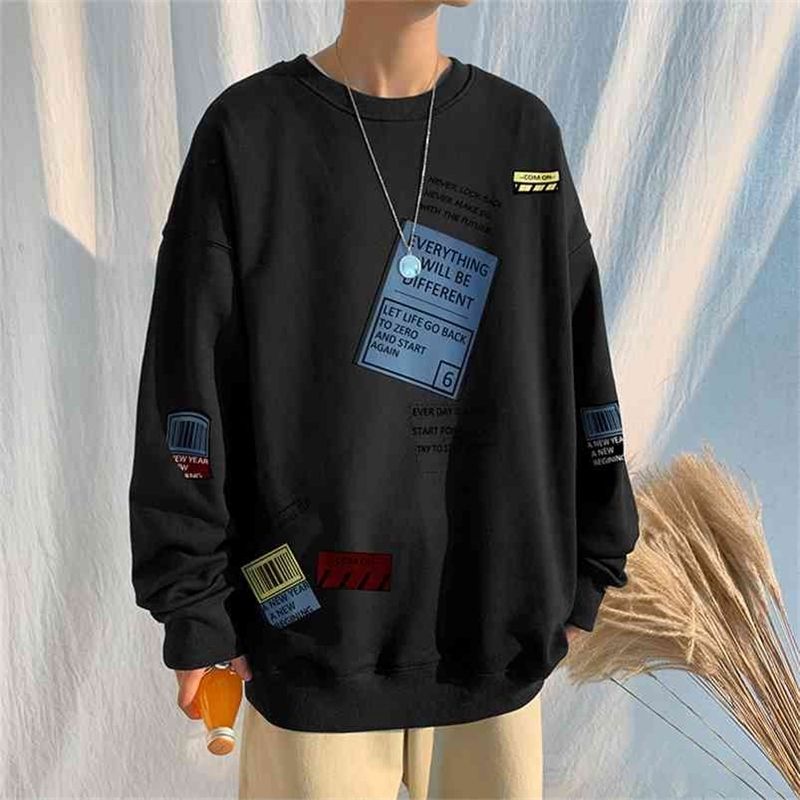 Autumn Spring Hoodies Sweatshirt For Men's Black Loose Hip Hop Punk Pullover Streetwear Casual Fashion Clothes OVERSize 5XL 210728