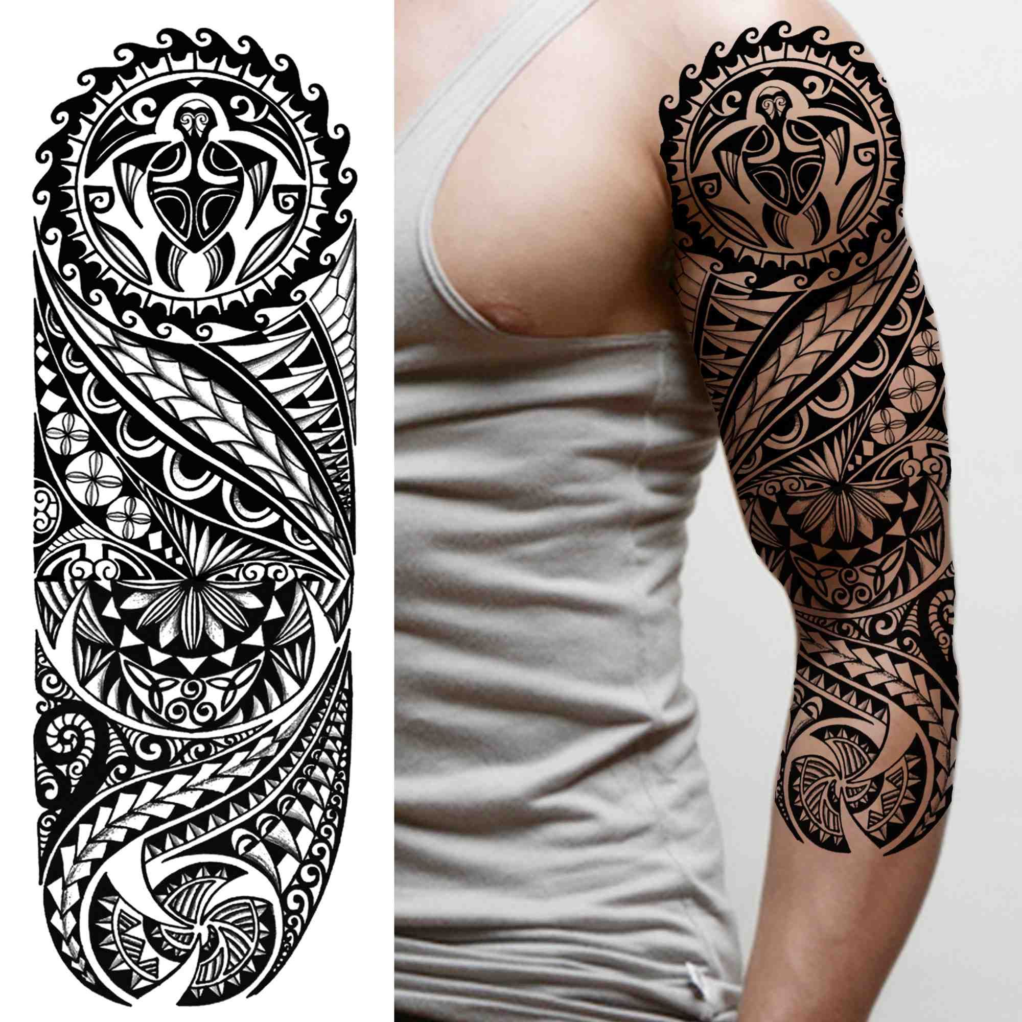 Tribal Maori Temporary Tattoo Sleeve For Men Women Adult Wolf Lion Tattoos  Sticker Black Large Turtle Tiki Fake Tatoos Supplies297n