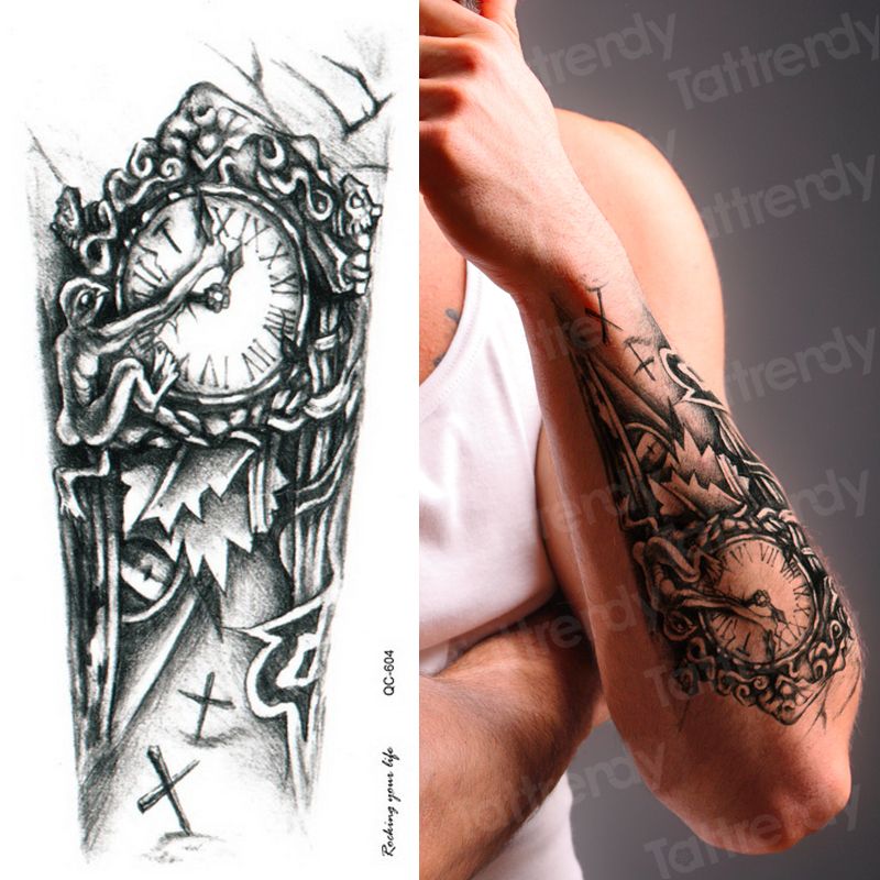 Black Stylish 3D Mans Half Sleeve Arm Temporary Totem Tattoo Stickers  Mechanical Body Art Tatoos for