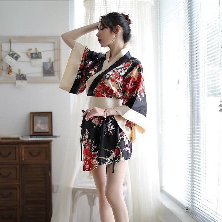 Ropa étnica Estilo japonés Mujeres Sexy Kimono Yukata Tradicional 3/4 Manga Vestido  corto Impresión de