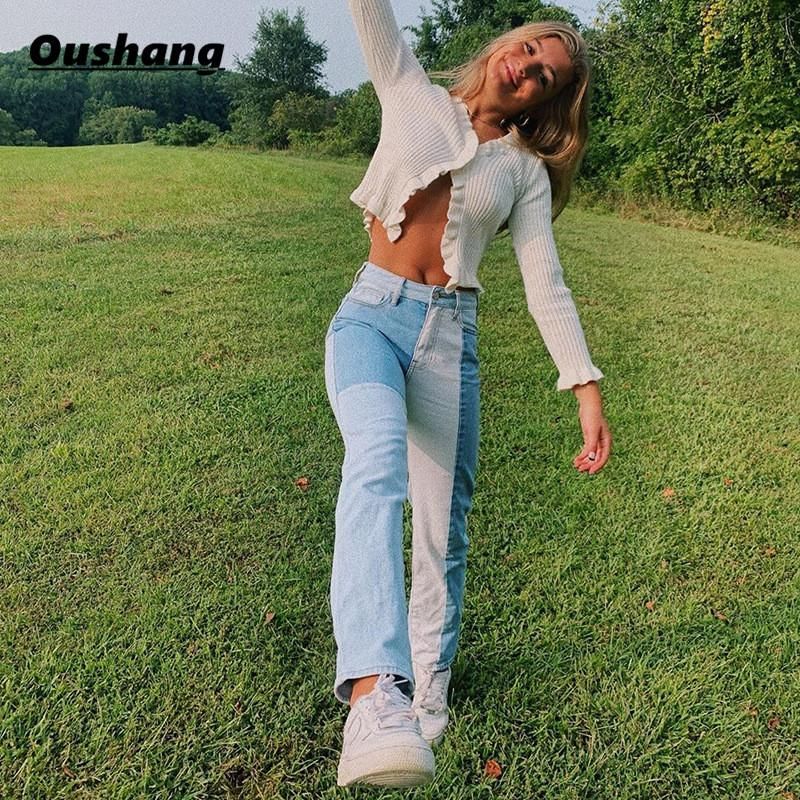 Acquistare Jeans Da Donna Oushang Indie Style 90s Donne Patchwork High  Waist Pantaloni Lunghi Vintage Fashion Grunge Primavera Summer Streetwear  Economico | Consegna Veloce E Qualità | It.Dhgate