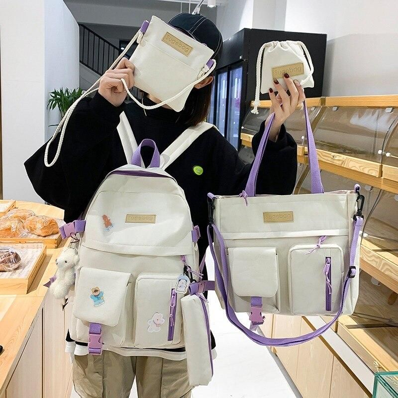 Compre Adolescentes Blanca Mochila Para Estudiantes Mochilas Hombro Bolsas  De Lona Moda Moda Traval Back Packs Girls Solid Bookbag Set 2021 A 53,84 €  Del Dominoo | Es.Dhgate.Com