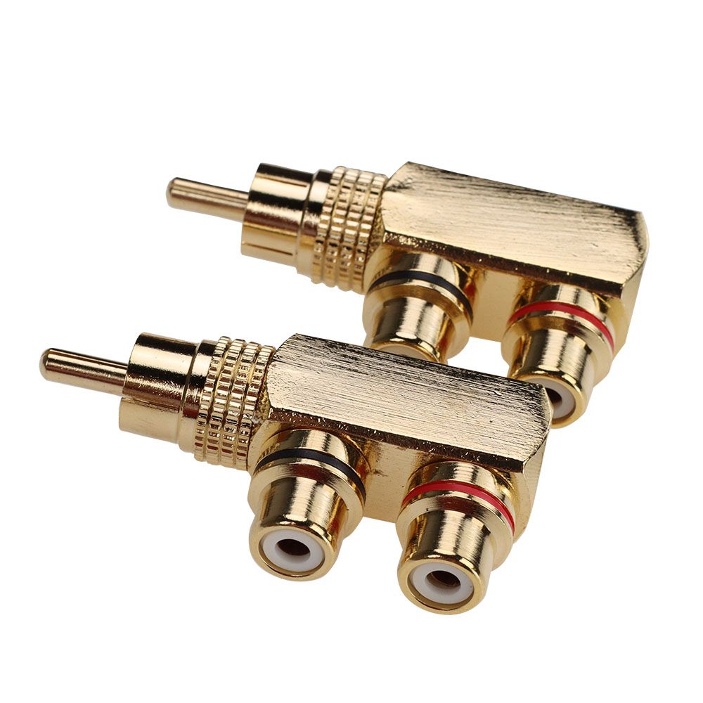 2x Gold Plated Copper 1 Male to 2 Female Video Audio Y Splitter RCA Adapter Plug 