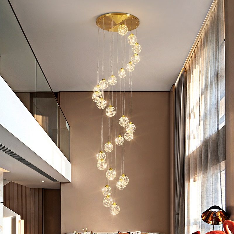 Merdiven Sarkıt Lambası Modern Minimalist Oturma Odası Nordic Bakır Işık Lüks Villa Dubleks Spiral Merdiven Uzun Kolye Lambaları