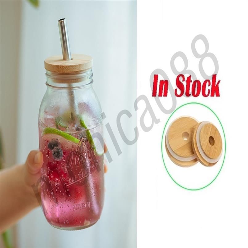 70mm 86mm Friendly Mason Lids Reusable Bamboo Caps Tops with Straw Hole and Silicone Seal for Masons Canning Drinking Jars Topa40 Ina02