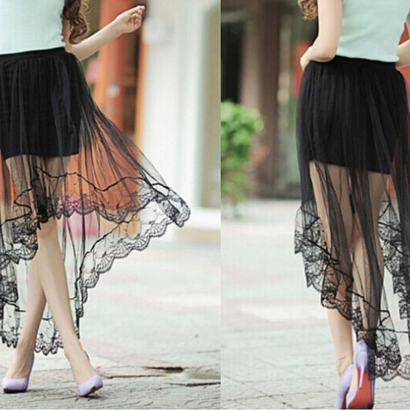 Valdink 2017 mujer redes hilado dovetail falda elegante encaje largo tul faldas jupe alta