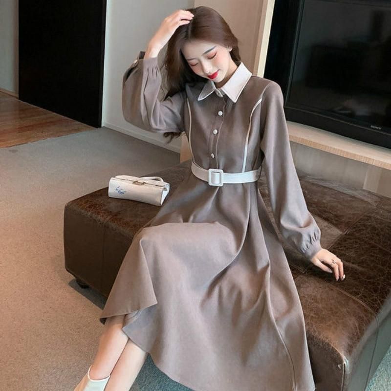 Casual Dresses Women Designer Korean Dress 21 Spring Midi Business Office Lady One Piece Elegant Velvet Long Sleeve Winter Sashes From Baiqian 28 21 Dhgate Com