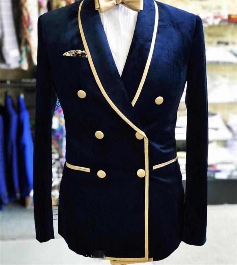 Double-Breasted Shawl Lapel Nvay Velvet Wedding Groom Tuxedos Men Party Blazer Double-Breasted Shawl Lapel Nvay Velvet Wedding Groom Tuxedos Men Party Blazer
