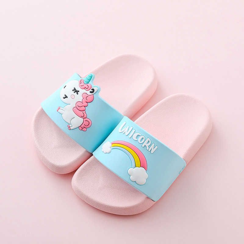 Zapatillas de unicornio para niños niño niña de dibujos animados arco iris zapatos de iris