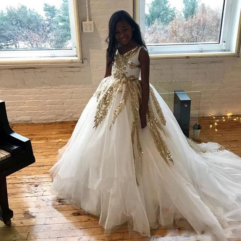 slim fit dress slacks Luxury Off White Flower Girl Dresses Dubai Beading Sequined Princess J085 White / Child-12 main image 1