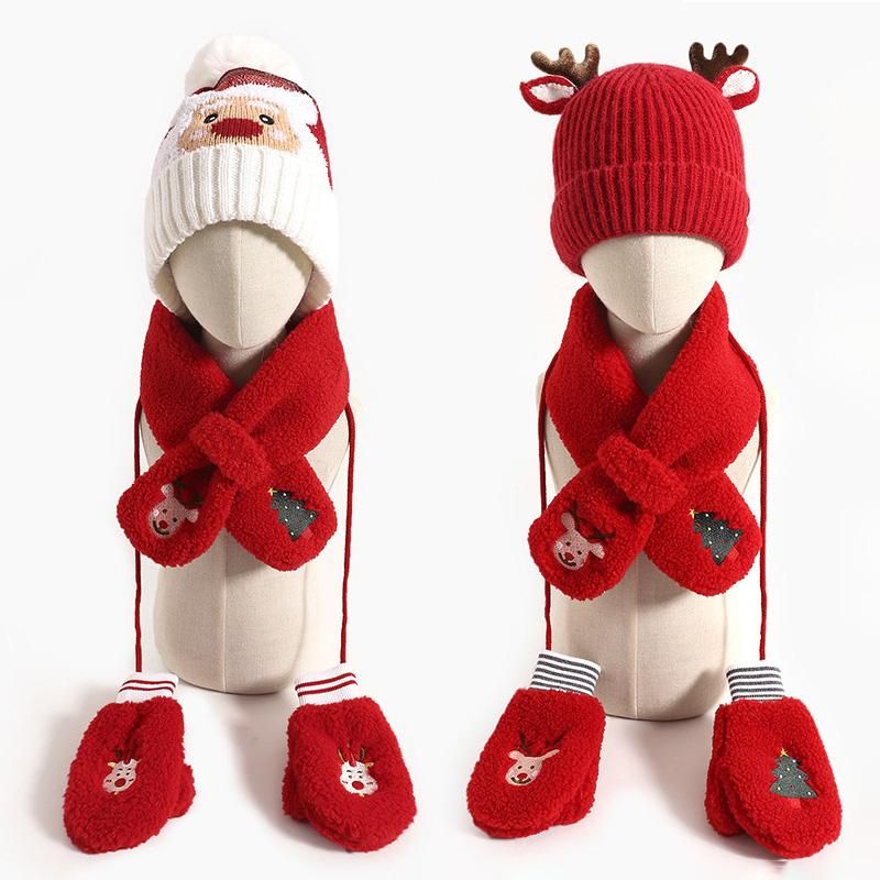 Gorras 3 unids navidad bufanda y guantes santa claus sombrero niñas lindo