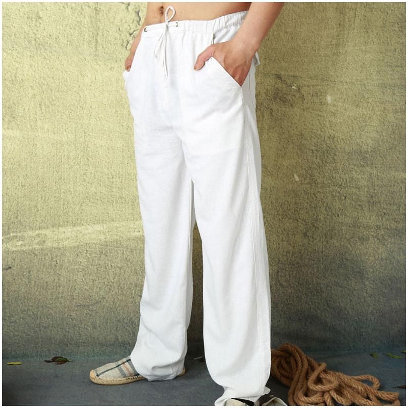 Pantalones para hombres Pantalones de lino de natural blanco Cintura blanca Playa heterosexual