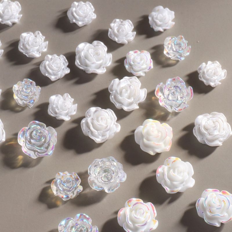 90 Pcs Flower Nail Art Charms White Rose Flower Nail Glitter Decals  Decoration For Acrylic Nail Art Accessories 3d Mixed Flowers Design Nail  Supplies