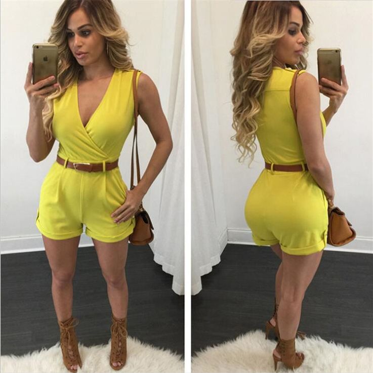Women Romper With Belt Plus Size 